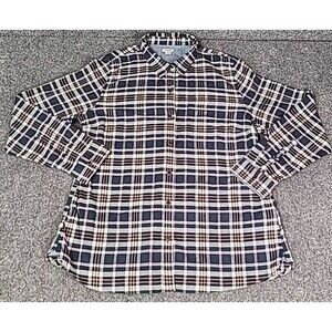 LL BEAN Shirt Womens Large Button Up Top Plaid Long Sleeve Blue/Pink Flannel